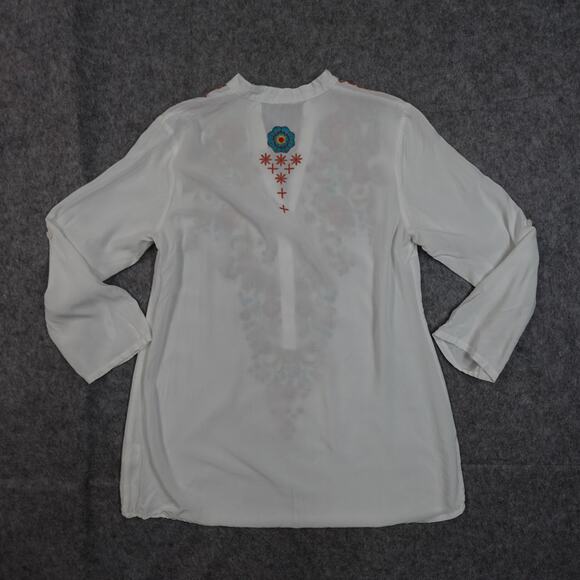 Solitaire Top Womens Small Embroidered Long Sleeve V-Neck Boho Hippie Tunic - Picture 6 of 10